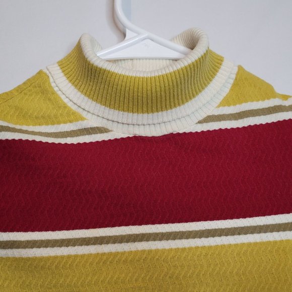 MCM Youth Striped Turtleneck Burgundy Gold Ribbed Fold Down Neck No Brand Size 6 - Picture 2 of 9